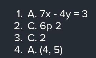 1. Which of the following is a linear inequality in two variables?

A. 7x - 4y = 3C. 2t < 6B. 4m
