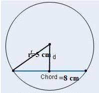 Find the distance of a cord 8cm from the centre of a circle of a radius 5 cm​