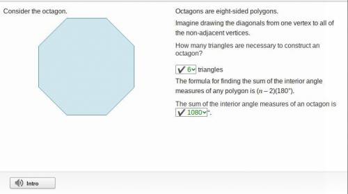 Consider the octagon.

An octagon.
Octagons are eight-sided polygons.
Imagine drawing the diagonals