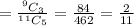 = \frac{^9C_{3}}{^1^1C_{5}}=\frac{84}{462}=\frac{2}{11}