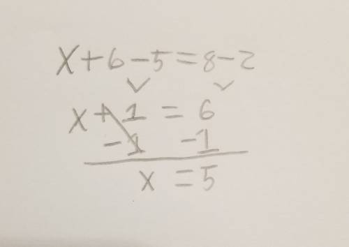Solve the following equation. then place the correct number in the box provided.  x + 6 - 5 = 8 - 2 