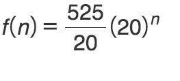 The explicit formula for a certain geometric sequence is f(n)=525(20)^n-1 . What is the exponential