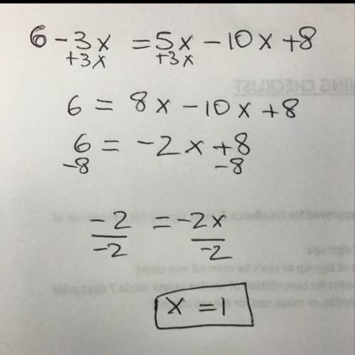 Ineed   find the value of x when 6 -3x = 5x - 10x + 8. the value of x is  a​ town's population is 43