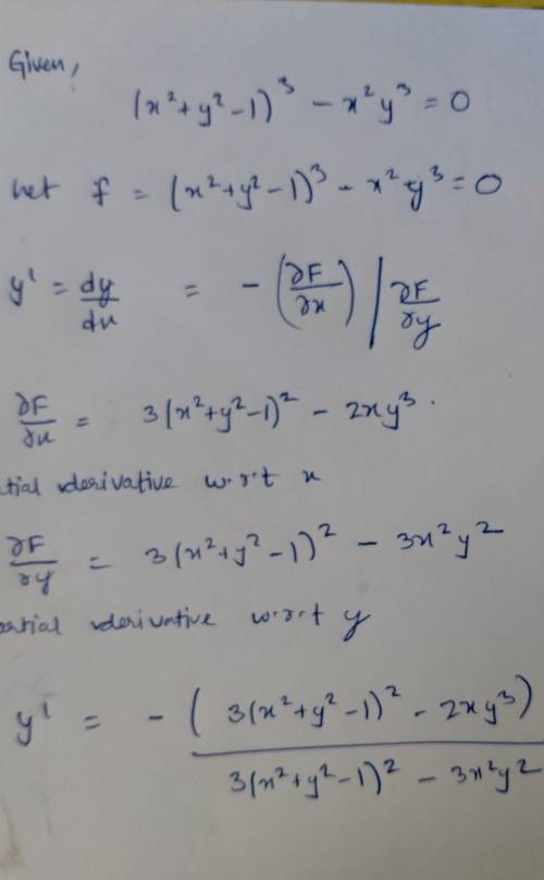 Use implicit differentiation to find y' if (x² + y2 - 1) – 2 %y3 = 0. Use a graphing utility to plot