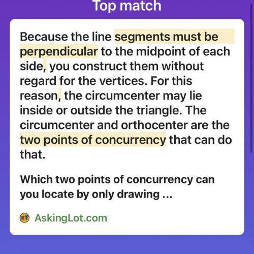 Which two points of concurrency can you locate by only drawing perpendicular​ segments? Select all t