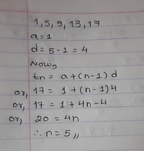 A sequence of numbers is shown below

1) 1 5 9 13 17
a) Find an expression for the nth term of the s