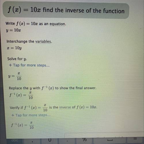 F(x)= 10x find the inverse of the function