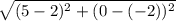 \sqrt{(5-2)^2+(0-(-2))^2}