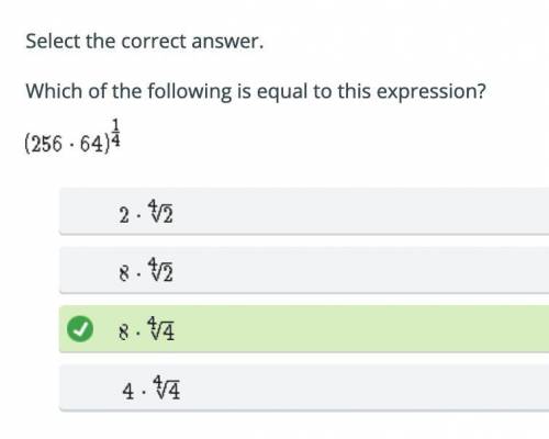 Which of the following is equal to this expression? (256⋅64)^1/4