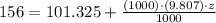 156 = 101.325 +\frac{(1000)\cdot (9.807)\cdot z}{1000}