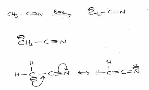 Acetonitrile (ch3c≡n) is deprotonated by very strong bases. part a draw resonance forms to show the 