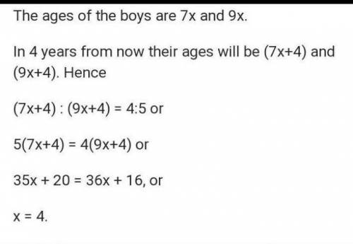 the ratio of the present ages of tho persons is 4:5. Before 6 year's if the ratio of their ages was