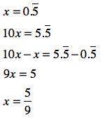 Write the recurring decimal 0.5 as a fraction in its simplest form