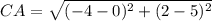 CA=\sqrt{(-4-0)^2+(2-5)^2}