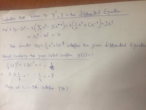 First verify that y(x)y(x) satisfies the given differential equation. Then determine a value of the