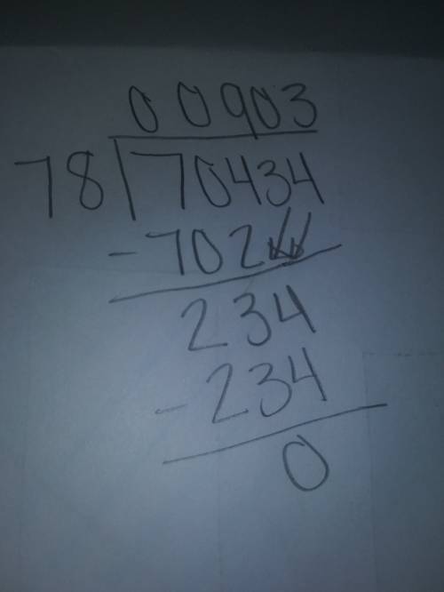 70434 ÷ 78 how do this with long division