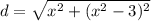 d = \sqrt{x^2 + (x^2-3)^2}