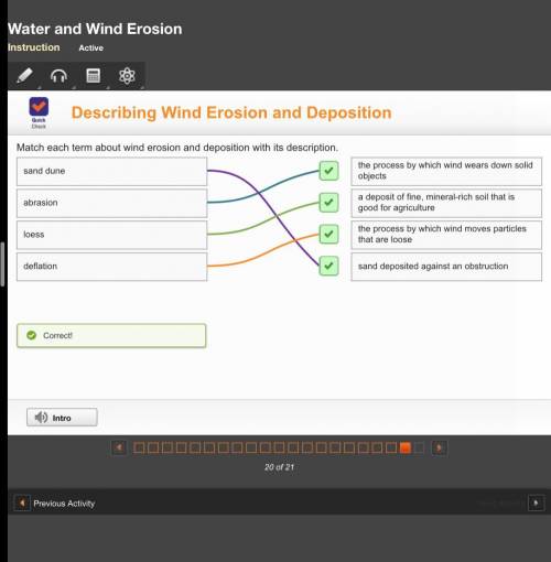 Match each term about wind erosion and depostion with its description
