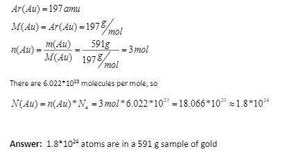How many atoms are present in 591 grams of gold Au​