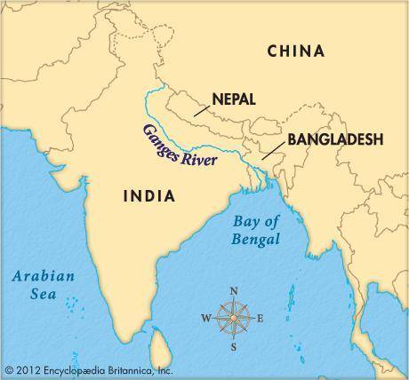 Which number represents the Ganges River? A). 1B). 2 C). 3 D). 4