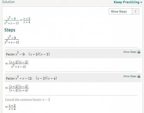 Simplify
x^2-9/x^2+x-12