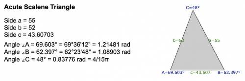 In ARST, r = 52 cm, s = 55 cm and ZT=48°. Find the length of t, to the nearest
centimeter.