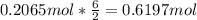 0.2065mol*\frac{6}{2} =0.6197mol