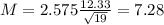 M = 2.575\frac{12.33}{\sqrt{19}} = 7.28