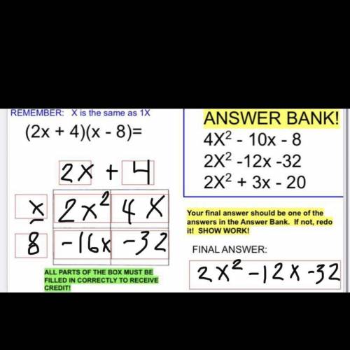 Multiple the bionomials and then PICK YOUR ANSWER FROM THE ANSWER BANK!

I need to know what goes in