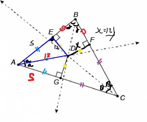 Ad¯¯¯¯¯ ​, bd¯¯¯¯ ¯, and cd¯¯¯¯¯ are angle bisectors of the vertex angles of △abc. ag=5 meters and a