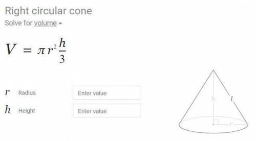 Find the volume of a right circular cone that has a height of 14.7 ft and a base with a

radius of 2