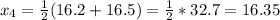 x_4 = \frac{1}{2}(16.2 + 16.5) =\frac{1}{2} * 32.7 = 16.35