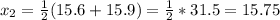 x_2 = \frac{1}{2}(15.6 + 15.9) =\frac{1}{2} * 31.5 = 15.75