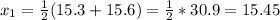x_1 = \frac{1}{2}(15.3 + 15.6) =\frac{1}{2} * 30.9 = 15.45