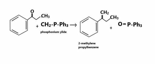 Draw the major organic product for the reaction of 1-phenylpropan-1-one with the provided phosphoniu