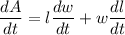 \displaystyle \frac{dA}{dt} = l\frac{dw}{dt} + w\frac{dl}{dt}