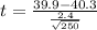 t = \frac{39.9 - 40.3}{\frac{2.4}{\sqrt{250}}}