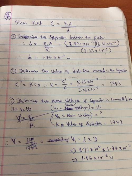 1. A capacitor is made of 2 rectangular metal plates with side length of 3cmx6cm separated by a dist