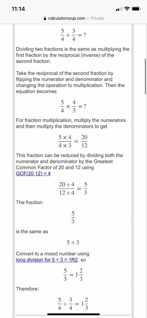 What is 5/4 divided by 3/4 in a fraction form