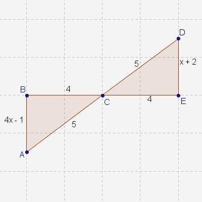 If A ABC=ADEC, what is the value of x?

A.
x = 8
OB.
x= 5
O C.
x = 4
OD.
x = 1
E.
x = 2
Reset
Reset