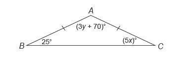What is the value of y?  enter your answer in the box. y = an isosceles triangle with vertices label