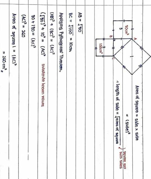 If the area of square 3 is 80 cm² and thee area of square 2 is 100 cm², what is the area of square 1