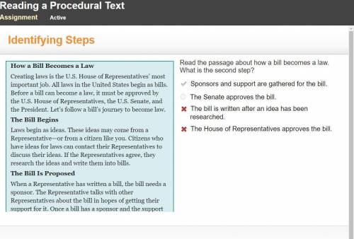 Read the passage about how a bill becomes a law.

What is the second step?
Sponsors and support are