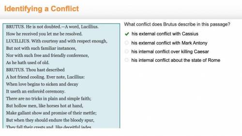 What conflict does Brutus describe in this passage?

his external conflict with Cassius
his external