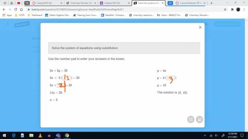 Solve the systems of equations using substitution.