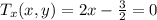 T_{x}(x,y)=2x-\frac{3}{2}=0