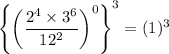 \left\{\left(\dfrac{2^4\times 3^6}{12^2}\right)^0\right\}^3=(1)^3