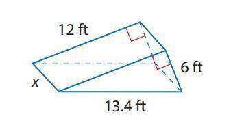 A bicycle ramp used for competitions is a

triangular prism. The volume of the ramp
is 313.2 cubic f