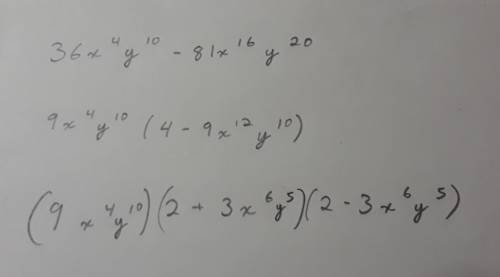 Will mark brainliest  factor 36x^4 y^10-81x^16 y^20 using the difference of squares