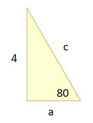 Aright triangle has one side that measures 4in. the angle opposite that side measures 80 degrees. wh